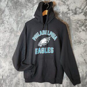 Philadelphia Eagles Hoodie Black Mens Size Large NFL Team Apparel Sweatshirt EUC